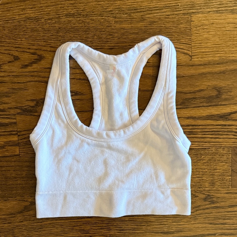FP Movement by Free People White Ribbed Racerback Sports Bra